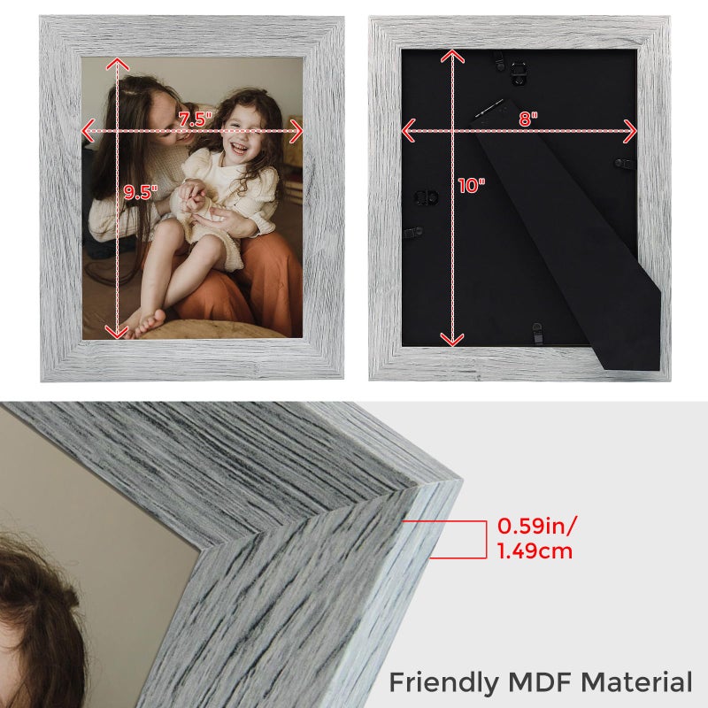 Frametory, 8x10 Photo Frame Grey Distressed Grain Style - Frames for 8 by 10 Picture or Photo - Wide Moulding Design with Real Glass - Wall Display or Tabletop Display (2 Pack) - Image 2